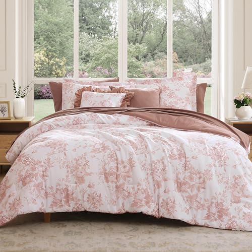 BLOOMHAVEN Twin XL Comforter Set-5 Pieces Rose Floral Bed in a Bag
