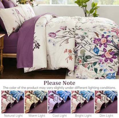 WONGS BEDDING Floral Comforter Set Queen 7 Piece Purple Bedding