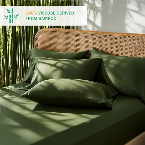 100% Viscose Derived from Bamboo Sheet Set, Natural Breathable Moisture-Wicking for Hot Sleepers, 18" Deep Pocket, 4 Piece