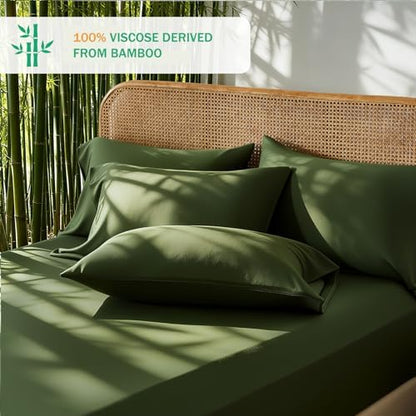 100% Viscose Derived from Bamboo Sheet Set, Natural Breathable Moisture-Wicking for Hot Sleepers, 18" Deep Pocket, 4 Piece