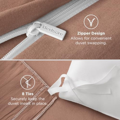 Bedsure Prewashed Cal King Duvet Cover, Cotton-Like Soft Set, Mocha Mousse