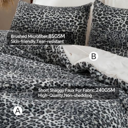 BEDELITE Faux Fur King Comforter Set Grey Cheetah,Warm Comforter for Winter