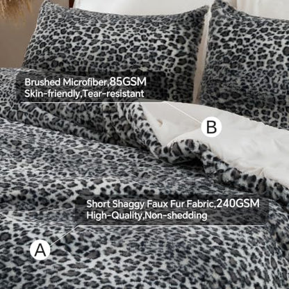 BEDELITE Faux Fur King Comforter Set Grey Cheetah,Warm Comforter for Winter