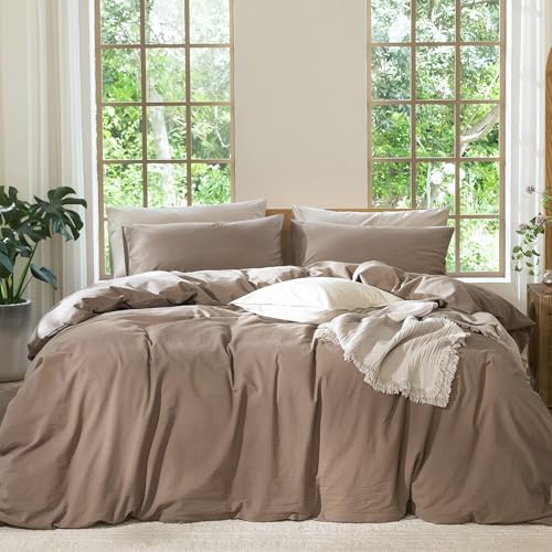 MooMee Duvet Cover Set 100% Washed Cotton Linen Like Twin