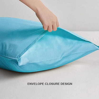 FLXXIE Pillow Cases Queen, Soft Microfiber Pillow Covers with Envelope Closure, Wrinkle Resistant Pillowcases, 2 Piece Set, 20x30, Blue