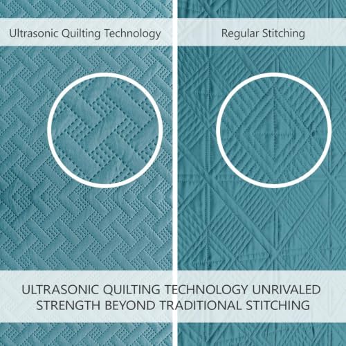 FLYMME Oversized King/California King Quilt Set 118"x106", Teal 3-Piece Floor-Length Bedspread, Premium Microfiber Lightweight Coverlet for King/California King Bed (1 Quilt, 2 Shams)