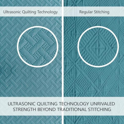 FLYMME Oversized King/California King Quilt Set 118"x106", Teal 3-Piece Floor-Length Bedspread, Premium Microfiber Lightweight Coverlet for King/California King Bed (1 Quilt, 2 Shams)