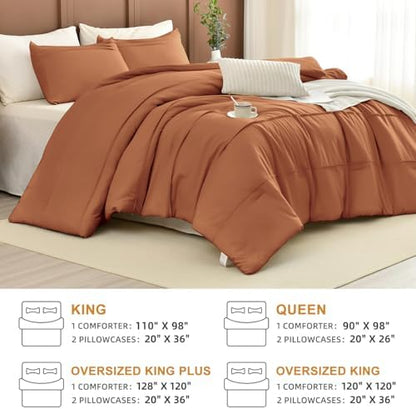 Masaca Oversized King Comforter 128x120,Pinch Pleat Pumpkin Bedding Comforter Set,3Pcs Ultra Soft Fluffy Extra Large King Comforter Set for All Season