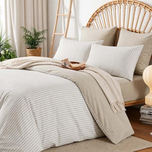Nayoroom White Brown Striped Comforter Set Queen Reversible Taupe Bedding