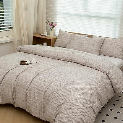 NSNLGSGC Beige Boho Duvet Cover King, Vintage Striped Comforter Cover Set, Bohemian Bedding Cover Set(3 Pieces, King)