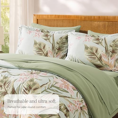 BLOOMHAVEN Queen Comforter Set-7 Pieces Green Floral Bed in a Bag Queen