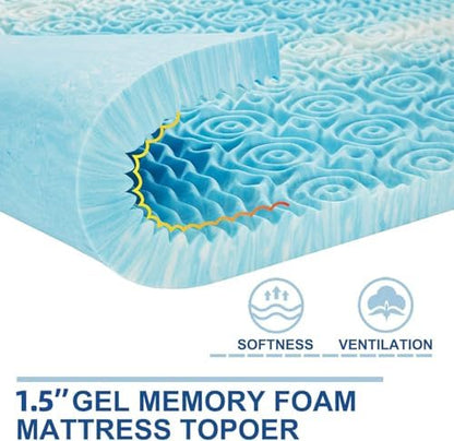 SINWEEK Mattress Topper 5-Zone Memory Foam Mattress Topper Pressure Relieve Soft Mattress Pad, CertiPUR-US Certified, 1.5 Inch Queen Size, Blue