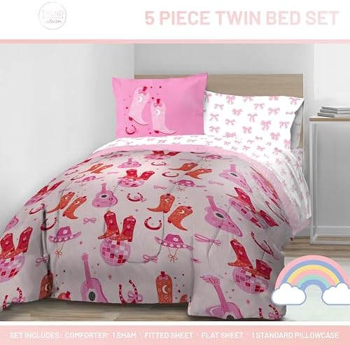 Trend Collector Cowgirl Twin Comforter Set 5 Piece Kids Bedding, Pink
