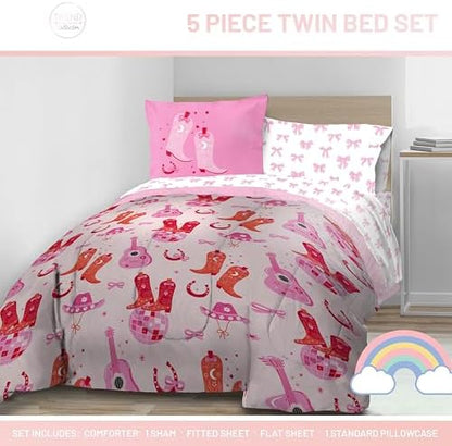 Trend Collector Cowgirl Twin Comforter Set 5 Piece Kids Bedding, Pink