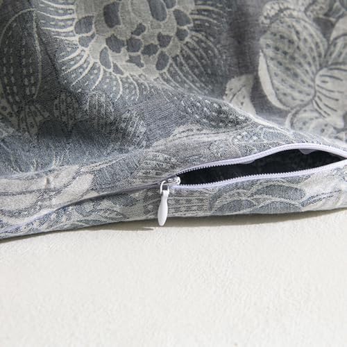 VM VOUGEMARKET Jacquard Grey Floral Duvet Cover Set King,Yarn-Dyed Cotton Duvet Cover with Zipper Closure Perfect for Men and Women