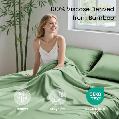 Love's cabin 3 Piece Twin XL Sheet Set, 100% Rayon Derived from Bamboo, Cooling & Breathable, Soft Silky Deep Pocket up to 16", Hotel Luxury Bedding for Hot Sleepers, Sage Green