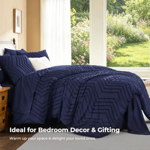 Litanika Super King Comforter Set with Sheets, 7 Pieces Boho Bed Set