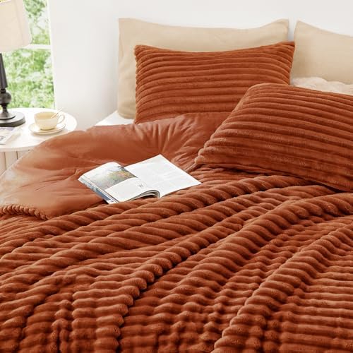 EXQ Home Fluffy Comforter Set Twin Size,2 Pieces Bed Set,Terracotta