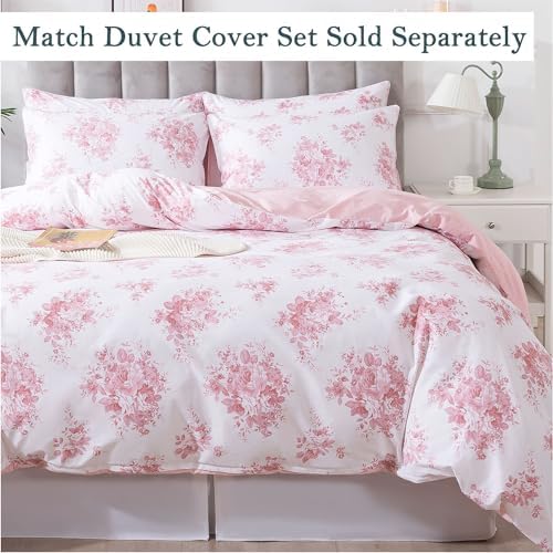 FADFAY King Size Sheets 100% Cotton Pink Rose Floral Bed Sheet Set, Coquette Cottagecore Bedding for Girls Women, Soft Crisp & Breathable Luxury Shabby Vintage Deep Pocket Fitted Sheet, 4Pc