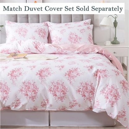 FADFAY King Size Sheets 100% Cotton Pink Rose Floral Bed Sheet Set, Coquette Cottagecore Bedding for Girls Women, Soft Crisp & Breathable Luxury Shabby Vintage Deep Pocket Fitted Sheet, 4Pc