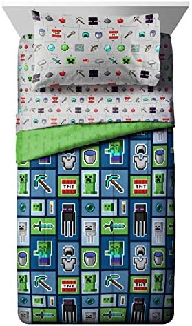 Minecraft Creeper Full Size Comforter Set 5 Piece Kids Bedding, Multi