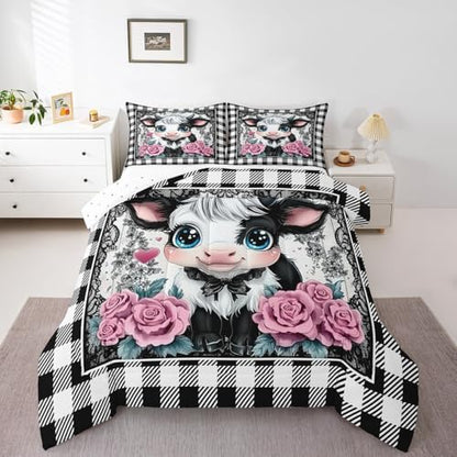 Feelyou Kids Cute Highland Cow Comforter Set Twin Size Boys Girls