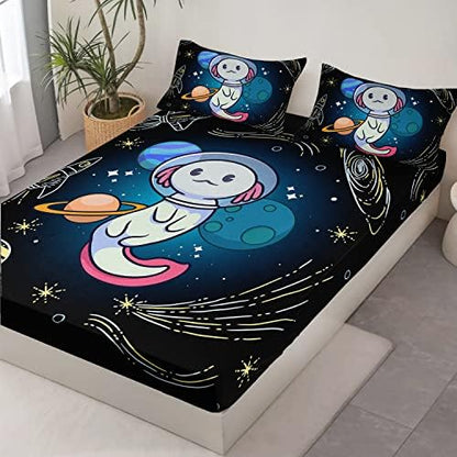 HOSIMA Axolotl Queen Bedding Sets for Kids,1 Fitted Sheet+2 Pillowcases.