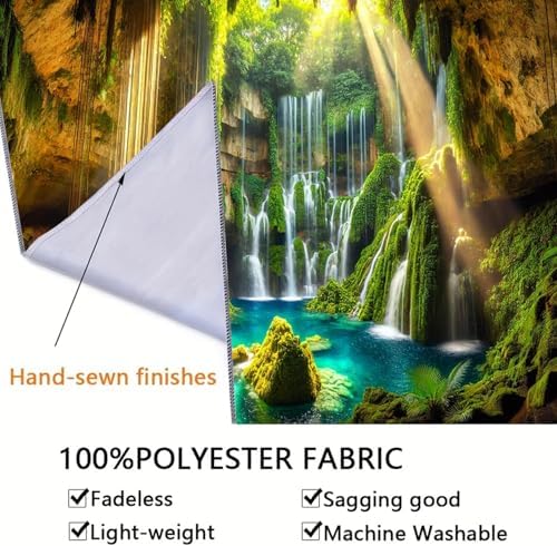 FENDROM Waterfall Tapestry Tropical Forest Mountain Sunset Cave Stone Wall Hanging Scenic Rainforest Landscape Nature Sunrise Headboard for Bedroom Living Room Home Decor
