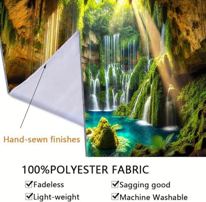 FENDROM Waterfall Tapestry Tropical Forest Mountain Sunset Cave Stone Wall Hanging Scenic Rainforest Landscape Nature Sunrise Headboard for Bedroom Living Room Home Decor