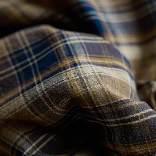 LifeTB Vintage Brown&Blue Plaid Duvet Cover Grid Bedding Set King, 100% Washed Cotton Retro Plaid Checkered Comforter Cover, 3 Piece Grid Pattern Duvet Cover Linen Feel Farmhouse Gingham Bedding Set