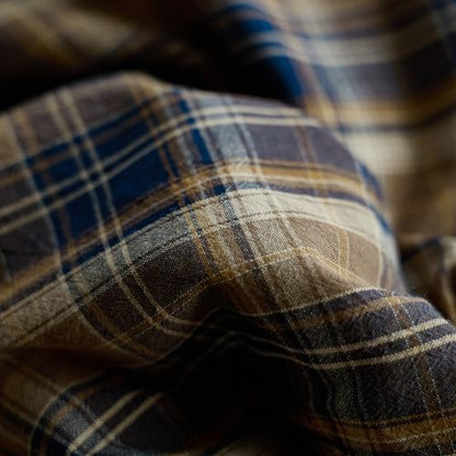 LifeTB Vintage Plaid Duvet Cover Set Twin, 100% Washed Cotton Brown Blue Grid Duvet Cover, Retro Plaid Checkered Comforter Cover with 2 Pillowcases, Breathable Farmhouse Gingham Bedding Set