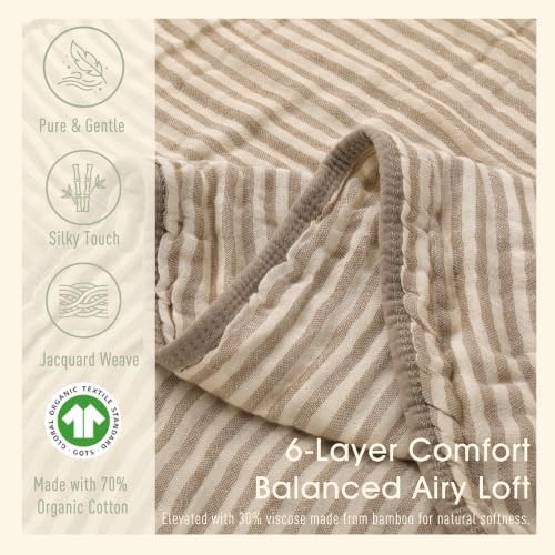 Ultra Soft Muslin Baby Blanket, Organic Cotton Blend (Cacao Stripe)