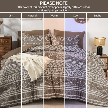 Yiran Boho Comforter Set Queen Size, 7 Pieces Aztec Brown Bed in a Bag