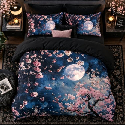 CCoutueChen Cherry Blossom Comforter Set Twin Size Kids Japanese Soft Bedding,2 Pcs Warm Microfiber Quilt Set with 1 Pillowcase/68 * 86