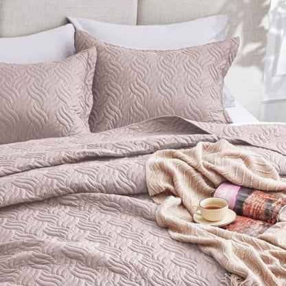 Love's cabin King Size Quilt Set, Soft Bedspread Comforter, Burlwood