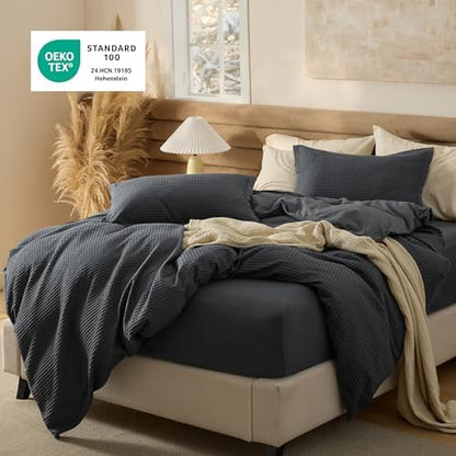 Bedsure PureWoven Cotton Waffle Duvet Cover Set with Fitted Sheet, Queen