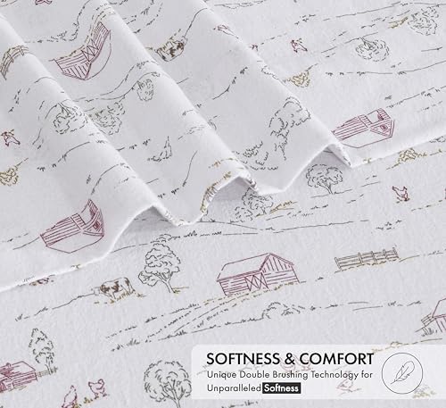 RUVANTI Flannel Sheets King Size, Rustic Homestead