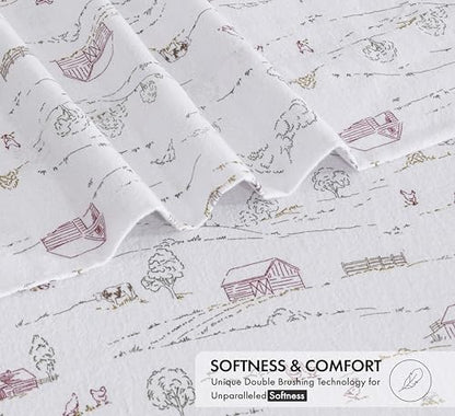 RUVANTI Flannel Sheets King Size, Rustic Homestead