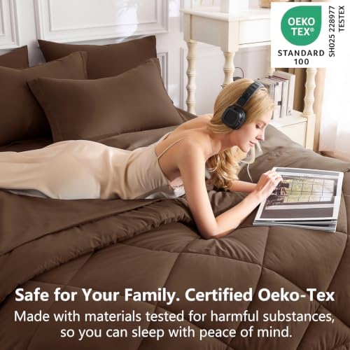 CozyLux Oversized King Comforter Set 120"x98", 7 Piece, Brown