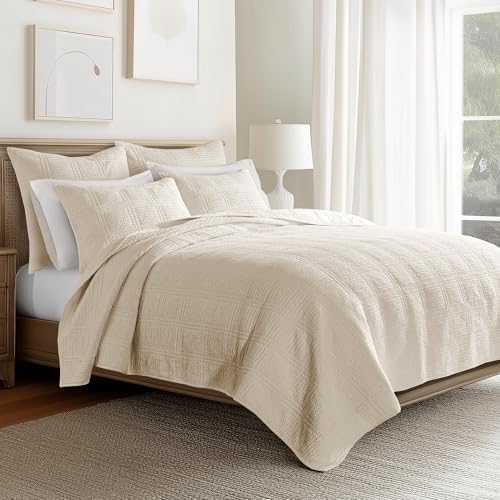 Levtex Home - Cloud Waffle - Quilted Euro Sham Set of 2 - Waffle Weave - Undyed Cream - (26x26in.), No Insert - Cotton