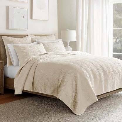 Levtex Home Cloud Waffle King/Cal King Quilt Set (106x92in) and 2 Pillow Shams (36x20) - Box Quilted Waffle Texture - Undyed Cream - Cotton King Size Quilt Bedding Set - Lightweight Soft Pre-Washed