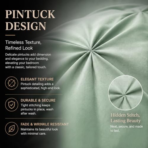 CozyLux King Size Comforter Set Sage Green, 7 Pieces Pintuck Bed in a Bag