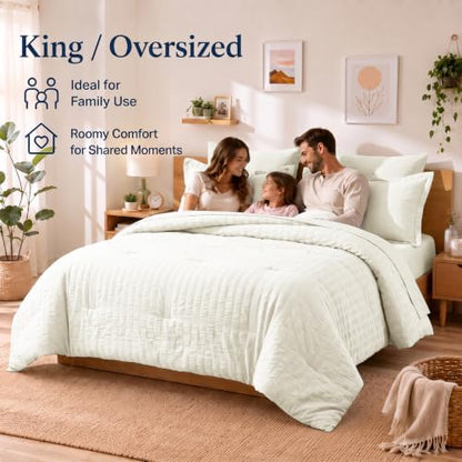 CozyLux California King Comforter Set 7-Piece Ivory Seersucker Bed in a Bag