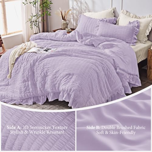 JOLLYVOGUE Lavender Oversized King Comforter Set,3pcs Seersucker Bed Set