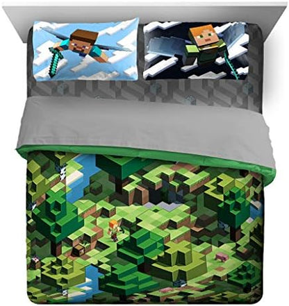 Minecraft Creeper Queen Comforter Set 7 Piece Kids Bedding for Boys, Green