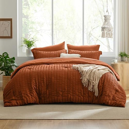 Love's cabin Seersucker Terracotta Twin XL Comforter Set