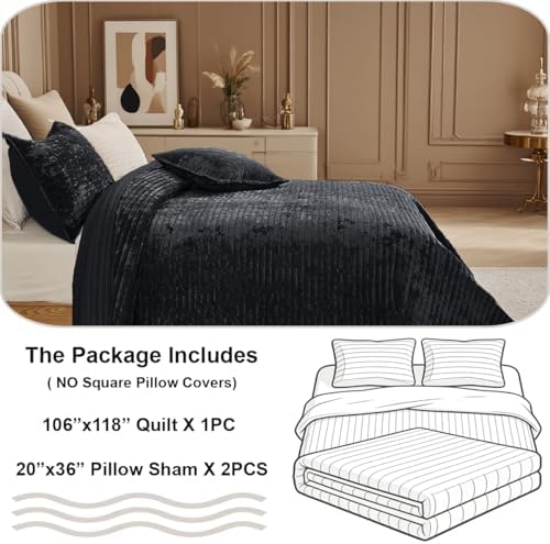 Califonia King Velvet Quilt Set Striped Bedspread 106x118