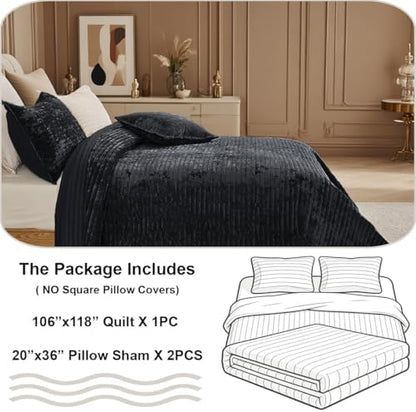 Califonia King Velvet Quilt Set Striped Bedspread 106x118