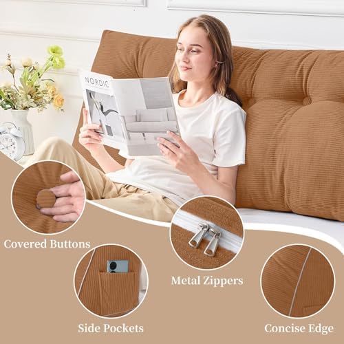 Sasttie Headboard Pillow Twin/Twin XL, Wedge Pillow Headboard, Caramel
