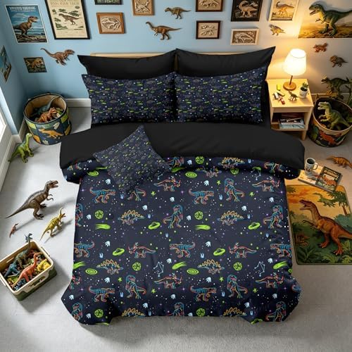 6pcs Dinosaur Comforter Set for Boys,Full Size Bedding Sets for Teen,Kids Comforter Set with 1 Quilt+1 Flat Sheet+1 Fitted Sheet+2 Pillowcases+1 Cushion Cover(Dinosaur-D Full)